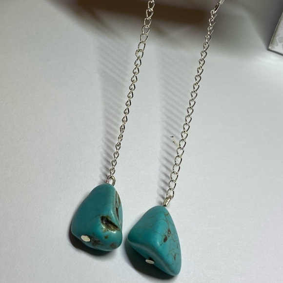 Turquoise Nugget Sterling Silver Drop Dangle Earrings - Picture 3 of 14